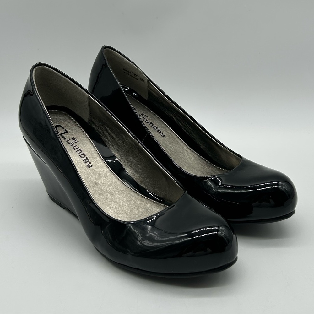 CL by Laundry Black Patent Wedge Heels Size 8.5 Man-Made Upper New With Box - Picture 4 of 12